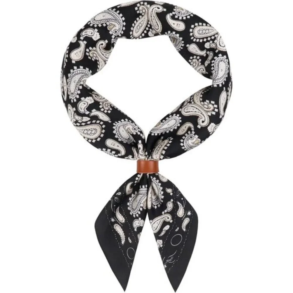 ⚡Men Black Sperry Necktie 27.5 Inches Cowboy Scarves Pocket Square Silk Bandanas